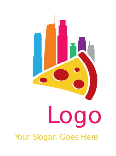 pizza in colorful LA scrapers
