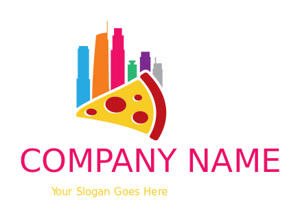 pizza in colorful LA scrapers