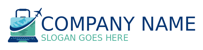 travel logo laptop suitcase and flying plane