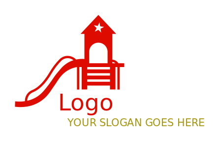 daycare logo slides and hut with stairs