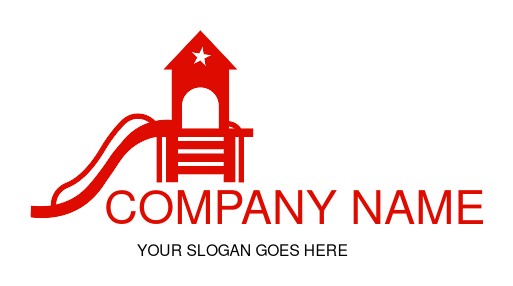 daycare logo slides and hut with stairs