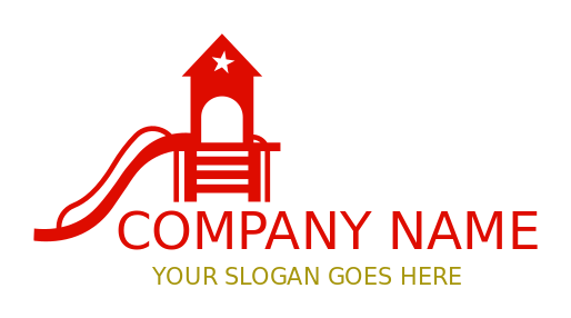 daycare logo slides and hut with stairs