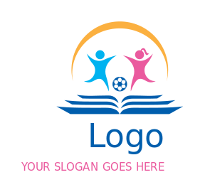 preschool logo kids with ball in open book