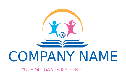 preschool logo kids with ball in open book