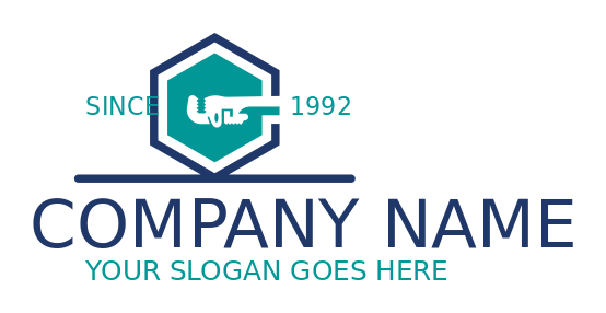 handyman logo plumber wrench inside hexagon