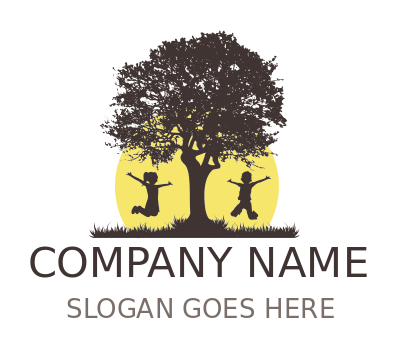 childcare logo tree silhouette with boy and girl