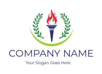 private school badge with flaming torch and laurel wreath