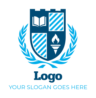 education logo book torch in shield with wreath