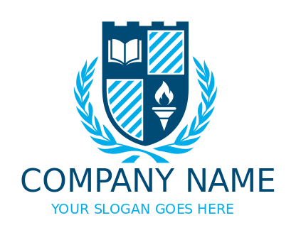 education logo book torch in shield with wreath