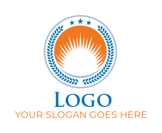 school logo sun inside circle with wreath