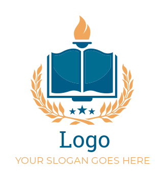education logo wreath with torch and book