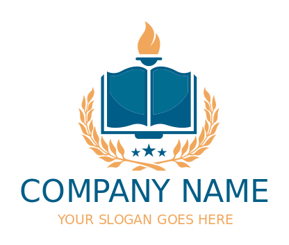 education logo wreath with torch and book