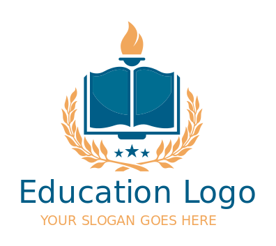 education logo wreath with torch and book