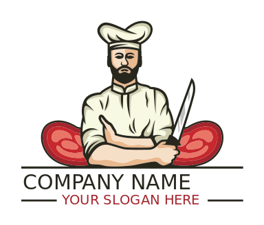 restaurant logo butcher with knife with steaks