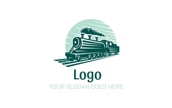 Railway train with smoke logo template