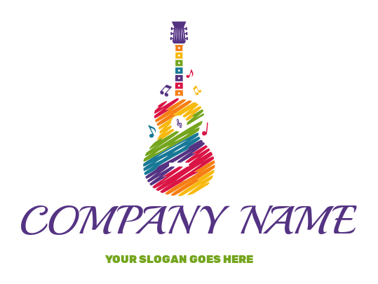 music center logo rainbow color brush strokes guitar
