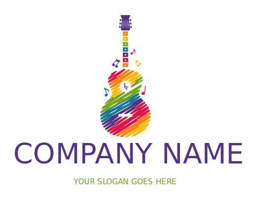 music center logo rainbow color brush strokes guitar