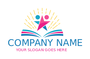 school logo book with abstract kids and rays