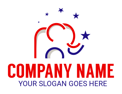 logo generator of red and blue elephant with stars