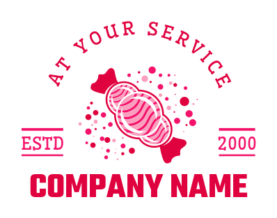 candy store logo red and pink candy with bubbles