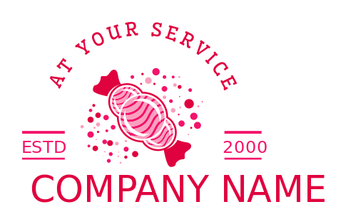 candy store logo red and pink candy with bubbles