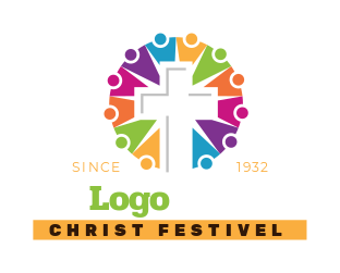 Religious logo cross surrounded by people