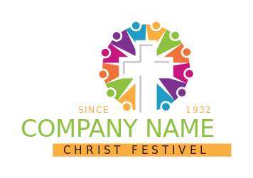 Religious logo cross surrounded by people