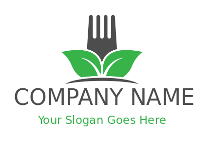 restaurant logo fork between Vegan leaves