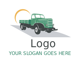 make a logistics logo retro truck on road in swoosh for logistics and trade