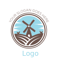 agriculture farm logo vector windmill fields in circle