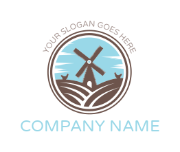 agriculture farm logo vector windmill fields in circle
