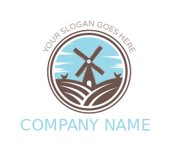 agriculture farm logo vector windmill fields in circle