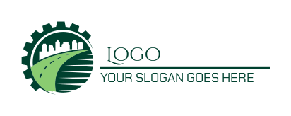 civil engineer logo road with buildings in gear