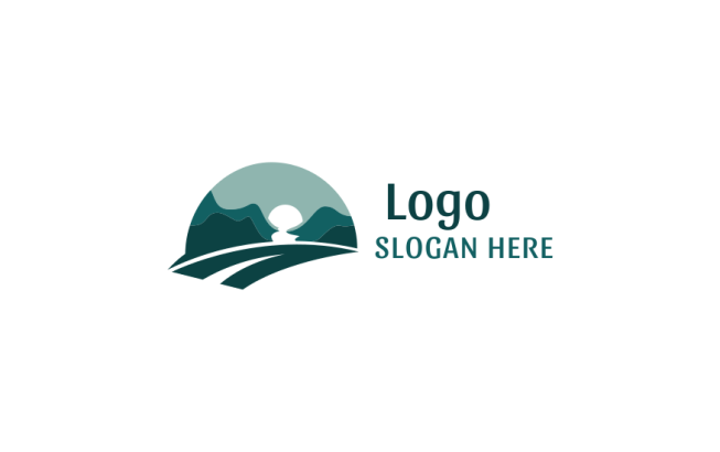 road with mountains and sun logo creator
