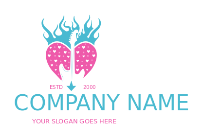 entertainment logo guitar in heart on fire