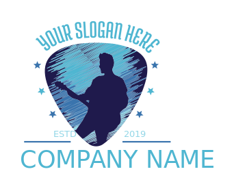music band logo guitarist in pick with stars