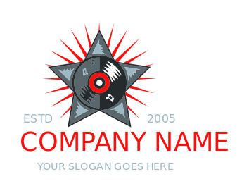 music logo rays on star with rock band record