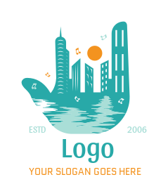 entertainment logo rock sign with skyscrapers