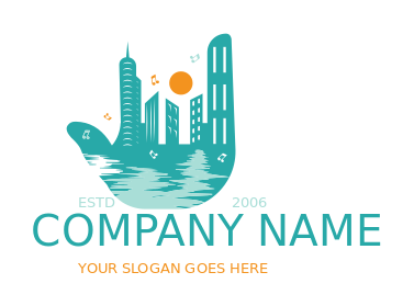 entertainment logo rock sign with skyscrapers