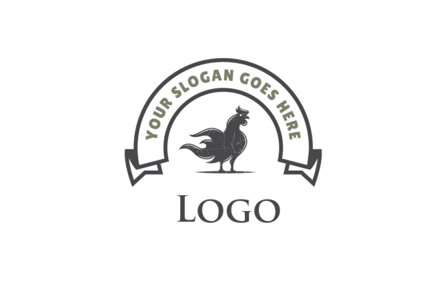 restaurant logo ribbon with rooster silhouette
