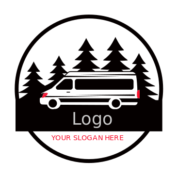 travel logo recreational vehicle and pine trees