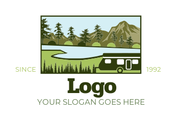 travel logo illustration RV van in nature park
