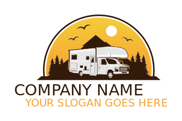 transportation logo RV with landscape and sun