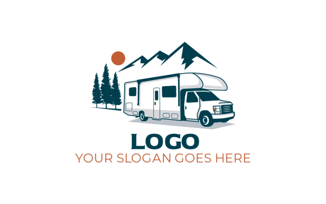 California Rv Logo transportation logo RV with mountains and sun | Logo Template by ...