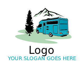 transportation logo RV with tree and mountain