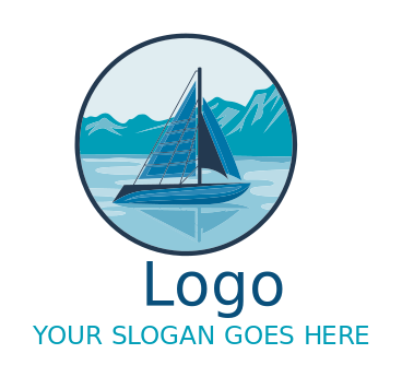 Sail Boat floating on water logo maker