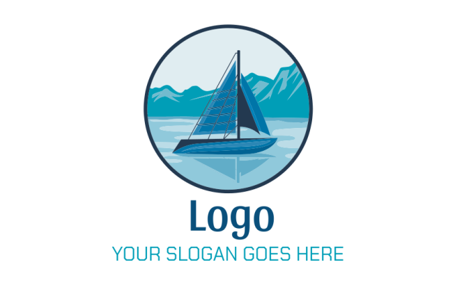 Sail Boat floating on water logo maker