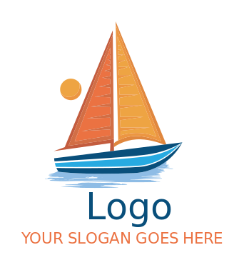 Sail Boat floating with sun logo generator