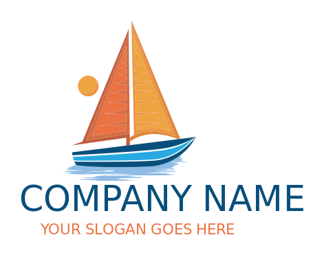 travel logo sail boat floating with sun