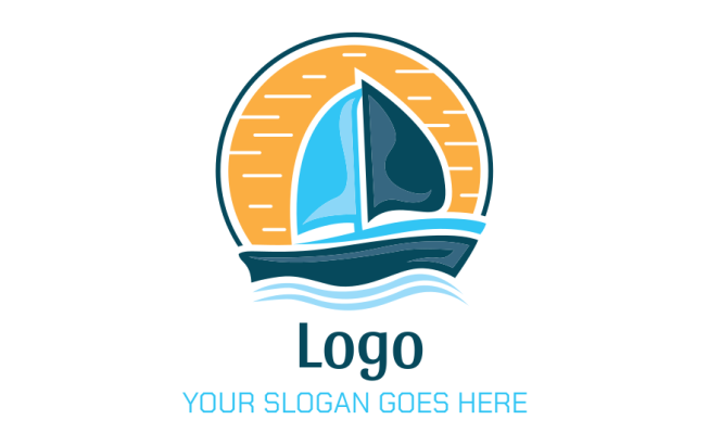 sail boat in circle logo template